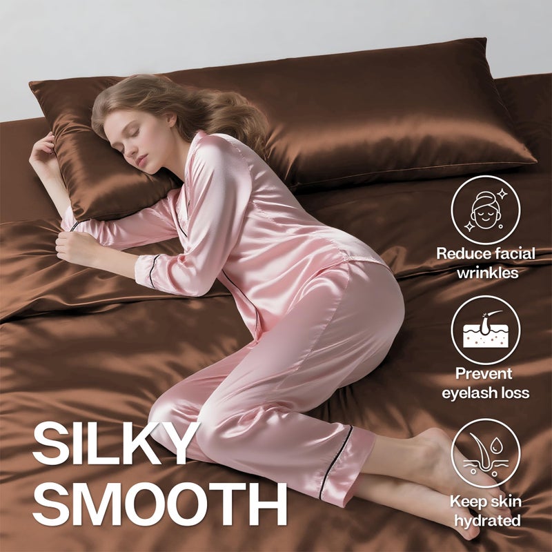 MR&HM Satin Body Pillow Cover, Soft and Breathable Body Pillow Case with Envelope Closure, Cooling and Silky Long Pillowcase for Hair and Skin,Grey (20x54, Brown) - Image 4